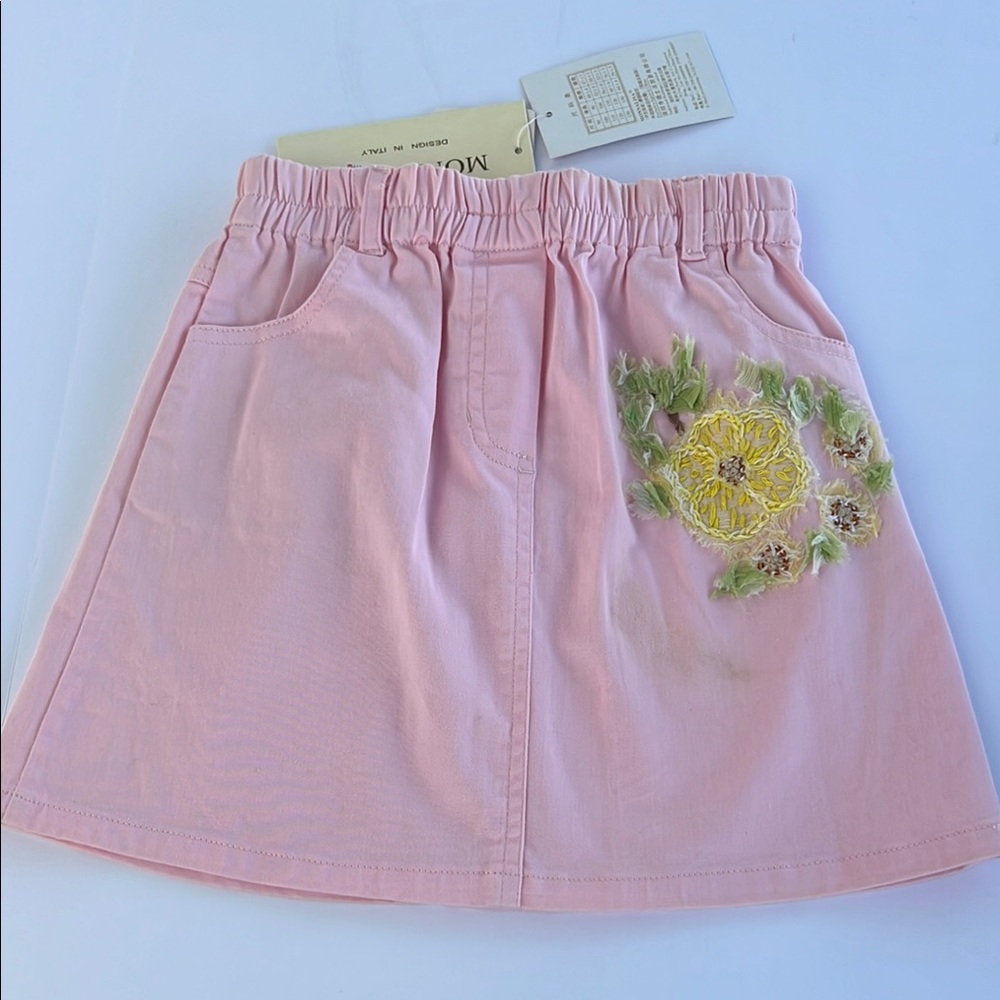 MonnaLisa Pink A-Line Mini Skirt with Yellow Embellishments girls Sz 5